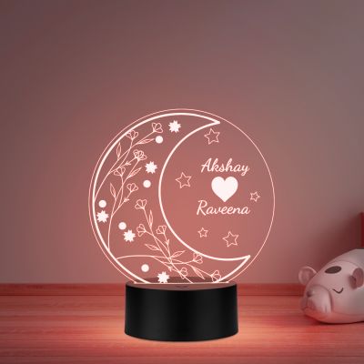 Personalized Couple Name Led Night Lamp with Automatic Color Changing Light Moon Theme Design Anniversary & Birthday Gifts for Couples